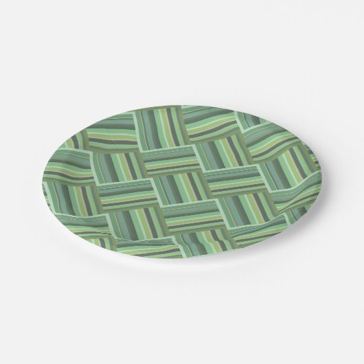 Assiettes En Carton Tissage de bandes vert olive (Angle)