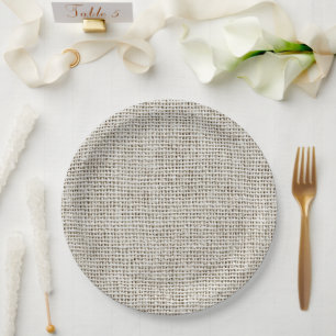 Assiettes En Carton Tissu Fausse Lin Élegant Beige Neutre 