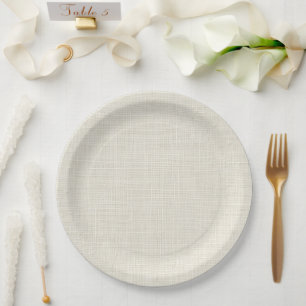 Assiettes En Carton Tissu Faux Lin Crème Neutre Élégant 