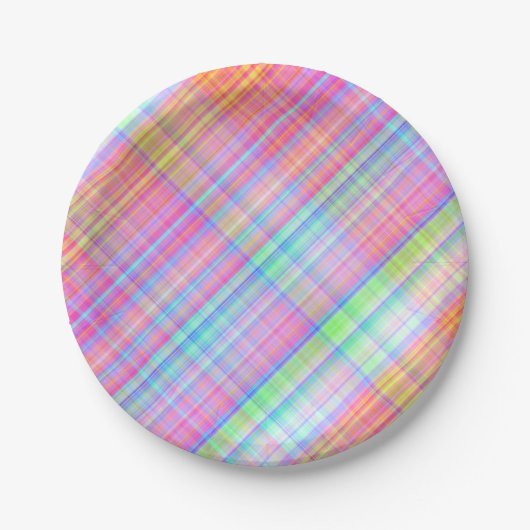 Assiettes En Carton Tissu Plaid Pastel Multicolor (Devant)