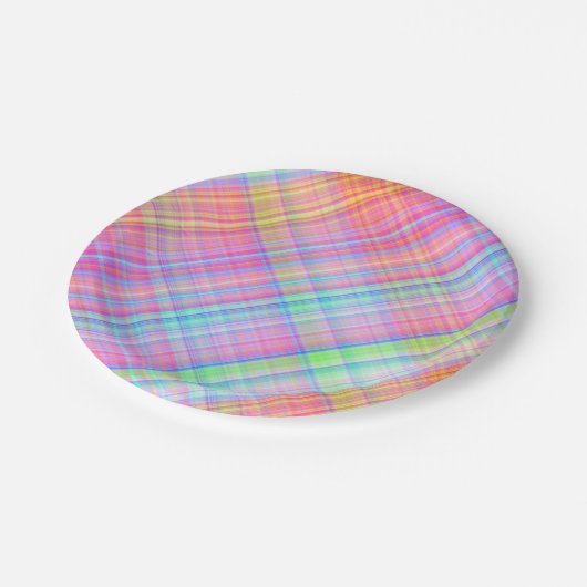 Assiettes En Carton Tissu Plaid Pastel Multicolor (Angle)