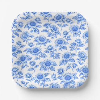 Assiettes En Carton Tissu Toile du Jouy Élégant Tournesols – Botanique