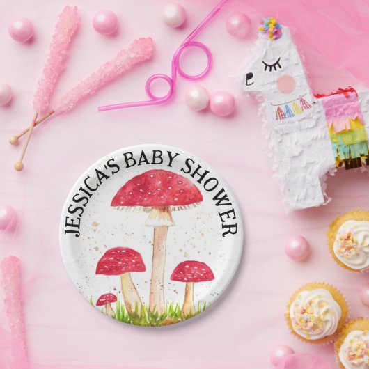 Assiettes En Carton Toadstool Champignons Forêt aquarelle Rouge Nature (Fête)