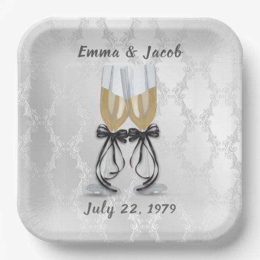 Assiettes En Carton Toast champagne Anniversaire (Recto)