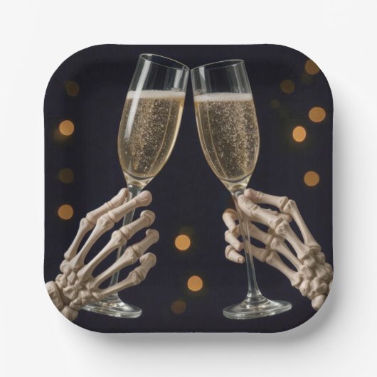 Assiettes En Carton Toast Champagne de Skeleton Halloween (Recto)