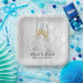 Assiettes En Carton Toast mariage Champagne Sur Damas (Fête)