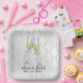 Assiettes En Carton Toast mariage Champagne Sur Damas (Fête)