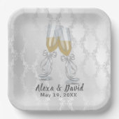 Assiettes En Carton Toast mariage Champagne Sur Damas (Recto)
