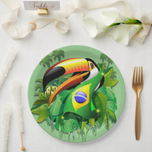 Assiettes En Carton Toco Toucan avec Cravate du drapeau brésilien