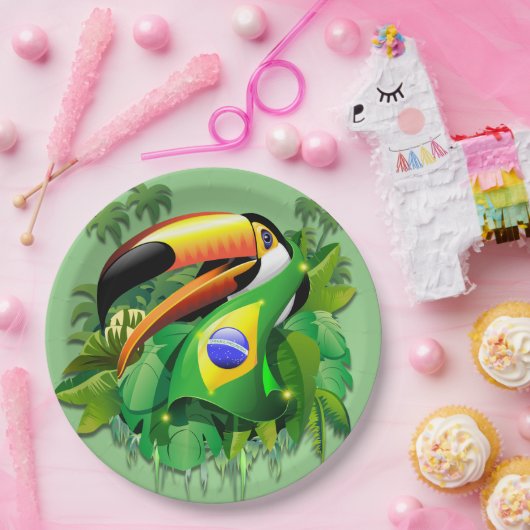 Assiettes En Carton Toco Toucan avec Cravate du drapeau brésilien (Fête)