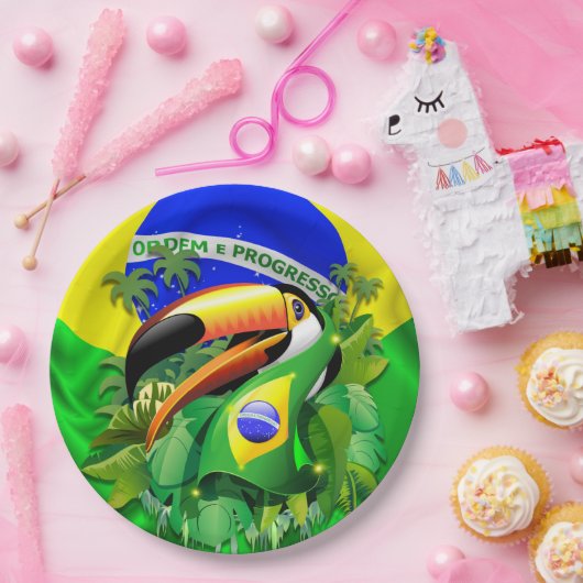Assiettes En Carton Toco Toucan avec drapeau brésilien (Fête)