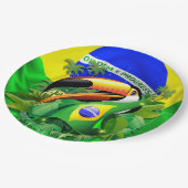 Assiettes En Carton Toco Toucan avec drapeau brésilien (Angle)