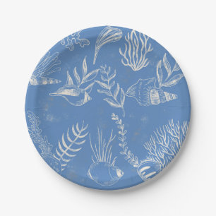 Assiettes En Carton Toile bleu océan élégant