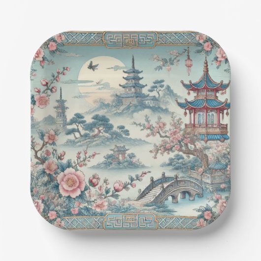 Assiettes En Carton toile bleue chinoise (Recto)