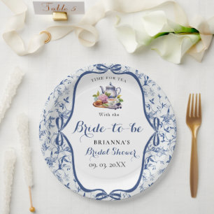 Assiettes En Carton Toile bleue de jouy Tea Party Douche nuptiale
