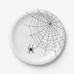 Assiettes En Carton Toile d'araignée minimale et silhouette d'araignée