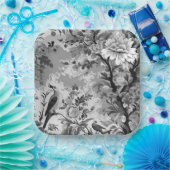 Assiettes En Carton Toile de Fleur en noir et argent (Fête)