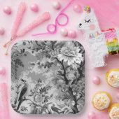 Assiettes En Carton Toile de Fleur en noir et argent (Fête)
