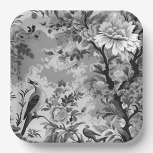 Assiettes En Carton Toile de Fleur en noir et argent