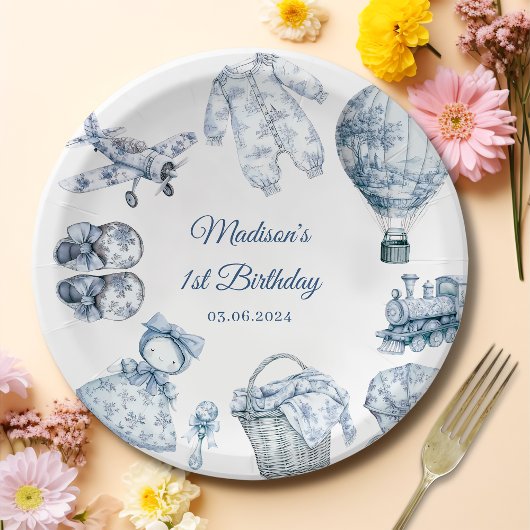 Assiettes En Carton Toile De Jouy Blue Birthday Party