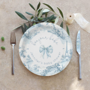 Assiettes En Carton Toile de Jouy Bonjour bêtre arc Baby shower