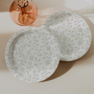 Assiettes En Carton Toile de Jouy Fleurie Marron Neutre Anniversaire