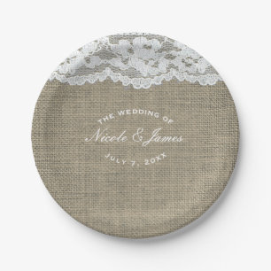 Assiettes En Carton Toile de jute et dentelle Simple Élégance rustique