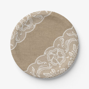 Assiettes En Carton Toile de jute et plaque à papier florale de