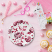 Assiettes En Carton Toile florale rouge pourpre cerisier no 2 (Fête)