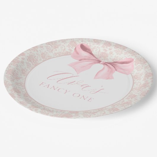 Assiettes En Carton Toile rose Bow Plaques de papier d'anniversaire (Angle)