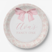 Assiettes En Carton Toile rose Bow Plaques de papier d'anniversaire (Devant)