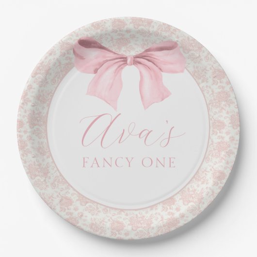 Assiettes En Carton Toile rose Bow Plaques de papier d'anniversaire (Devant)