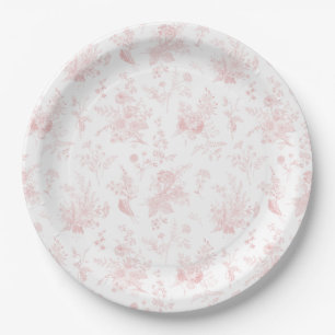 Assiettes En Carton Toile rose De Jouy Vintage Floral Chinoiserie
