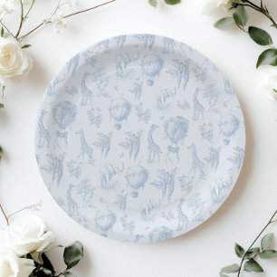 Assiettes En Carton Toile Safari Hot Air Balloons Baby shower bleu