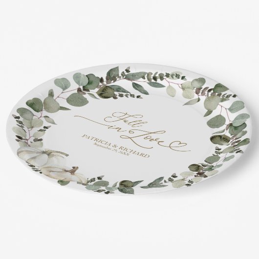 Assiettes En Carton Tombe en amour Mariage Citrouille de verdure (Angle)