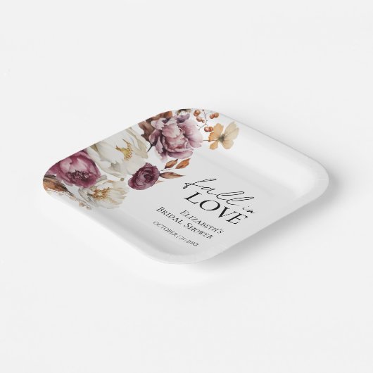 Assiettes En Carton Tombent amoureux Mariage Automne Burgundy (Angulaire)