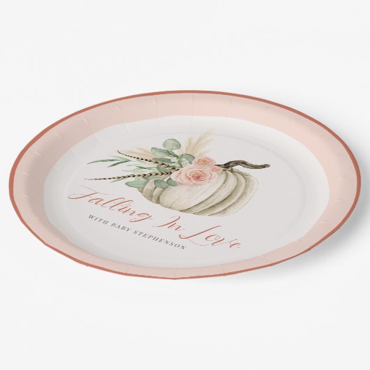Assiettes En Carton Tomber dans l'amour Aquarelle Citrouille rose et r (Angle)