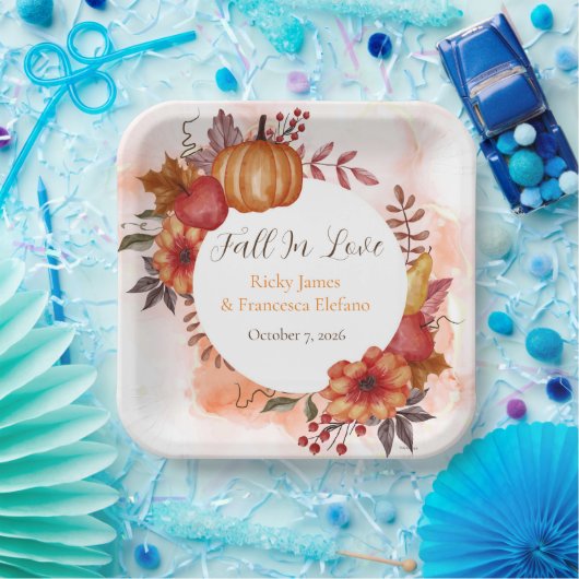 Assiettes En Carton Tomber dans l'amour Automne Citrouille Fiançailles (Fête)