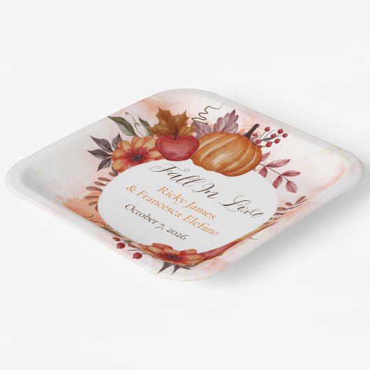 Assiettes En Carton Tomber dans l'amour Automne Citrouille Fiançailles (Angulaire)