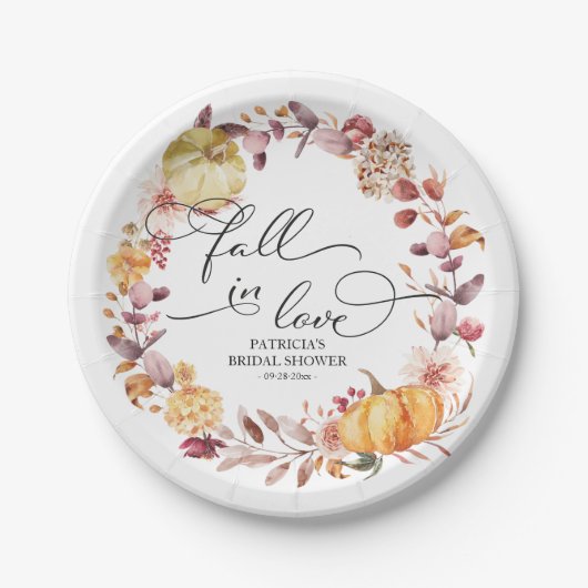 Assiettes En Carton Tomber dans l'amour Automne Feuilles Citrouille Fê (Devant)