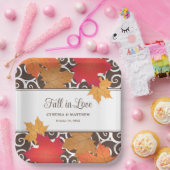 Assiettes En Carton Tomber dans l'amour Automne Feuilles Mariage Monog (Fête)