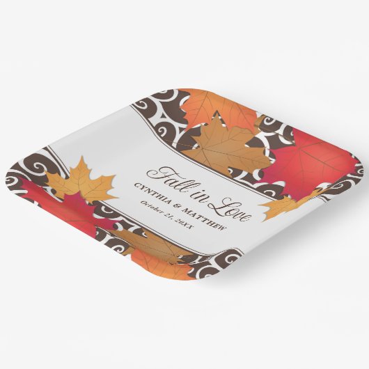 Assiettes En Carton Tomber dans l'amour Automne Feuilles Mariage Monog (Angulaire)