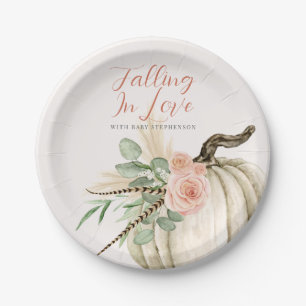 Assiettes En Carton Tomber Dans L'Amour Avec Bébé Aquarelle Citrouille