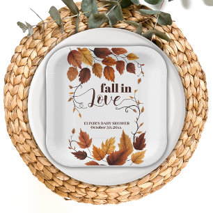 Assiettes En Carton Tomber dans l'amour avec l'automne Feuilles Baby s
