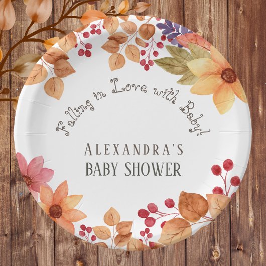Assiettes En Carton Tomber dans l'amour Baby shower d'automne fleuri