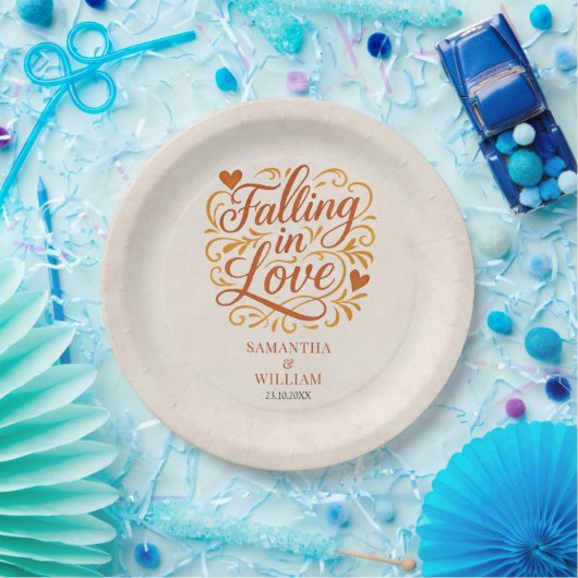 Assiettes En Carton Tomber dans l'amour Mariage d'automne moderne (Fête)