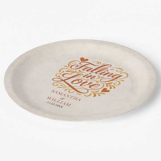 Assiettes En Carton Tomber dans l'amour Mariage d'automne moderne (Angle)