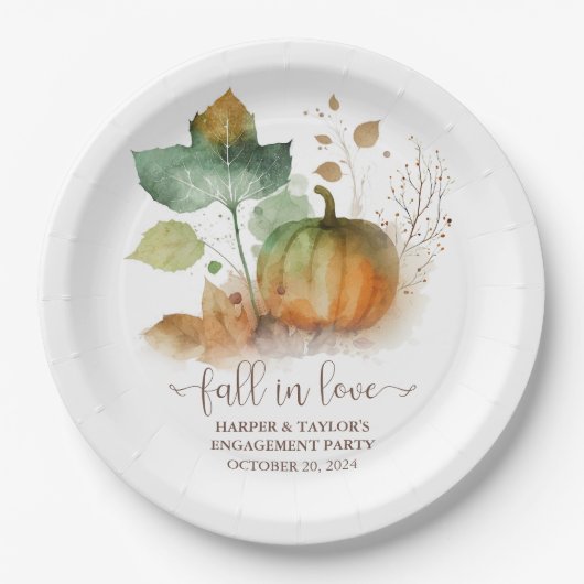 Assiettes En Carton Tomber dans l'amour Rustique Élégant Citrouille (Devant)