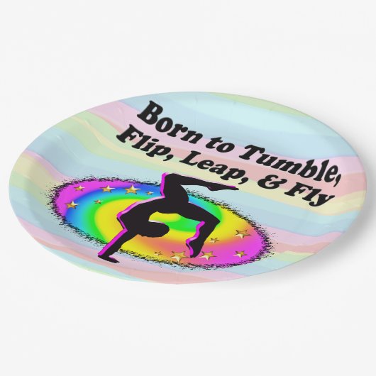 ASSIETTES EN CARTON TOMBER ET FLIPPER GYMNAST FILLE (Angle)