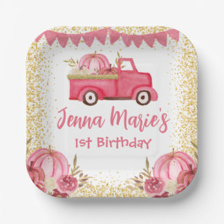 ASSIETTES EN CARTON TOMBER PINK TRUCK CITROUILLE 1ER ANNIVERSAIRE